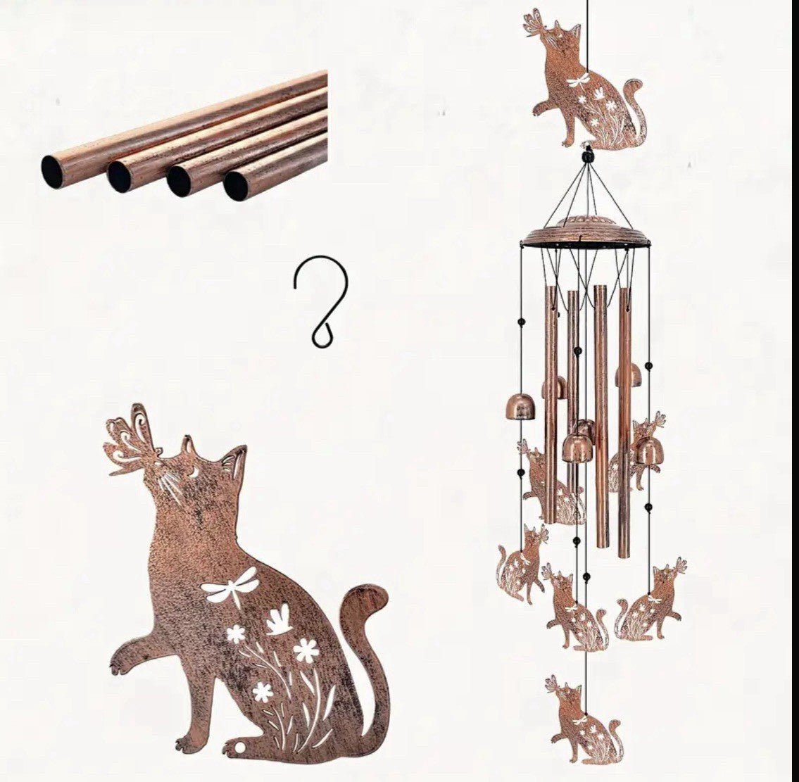 Animal Cat Dog Wind Chime Turtle Butterfly Outdoor Metal Home Patio Porch Garden