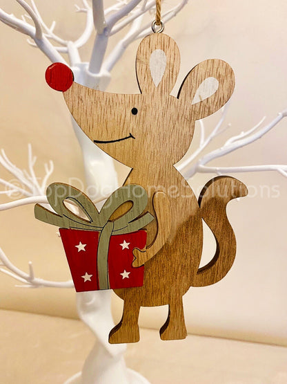 Wood Mouse Christmas sign Plaque Bauble Gift Rustic Kids Gift Tree decoration