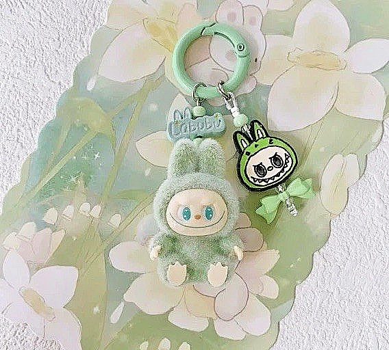 Cute Handmade keyring Labububu Heart Charm Pendant Kawaii Doll Keychain Bag