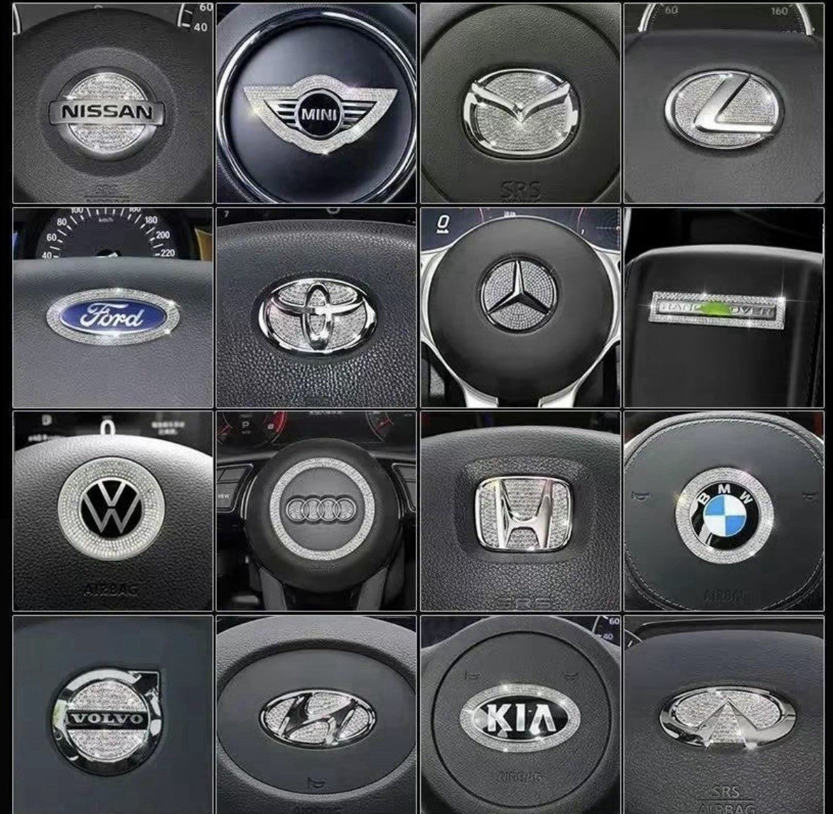 Car Vw Rhinestone Steering Wheel Center Emblem Trim Diamond Sticker Logo