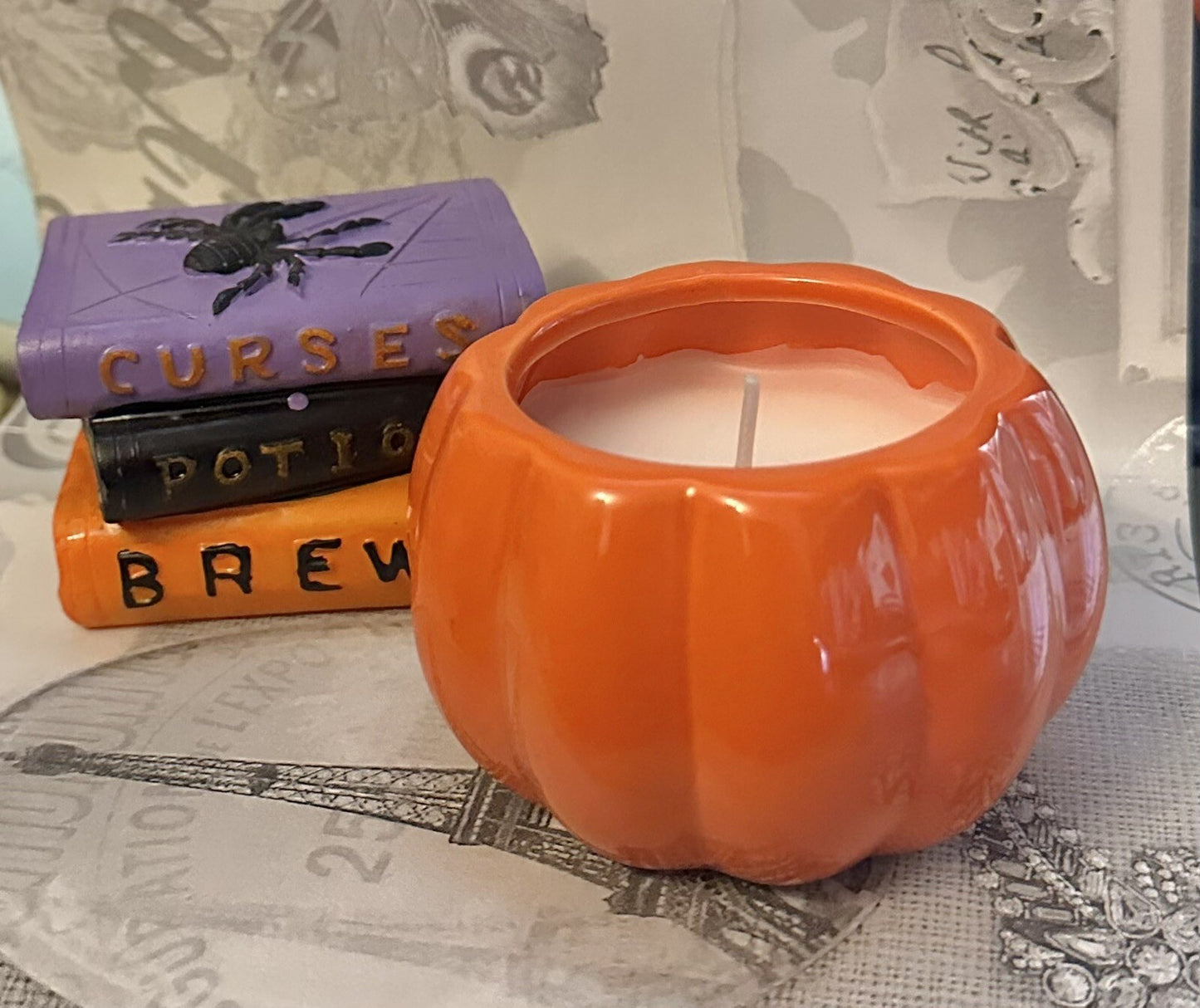 Witch Candle Halloween Pumpkin & Book of spells Scented Gift Ornament Vanilla