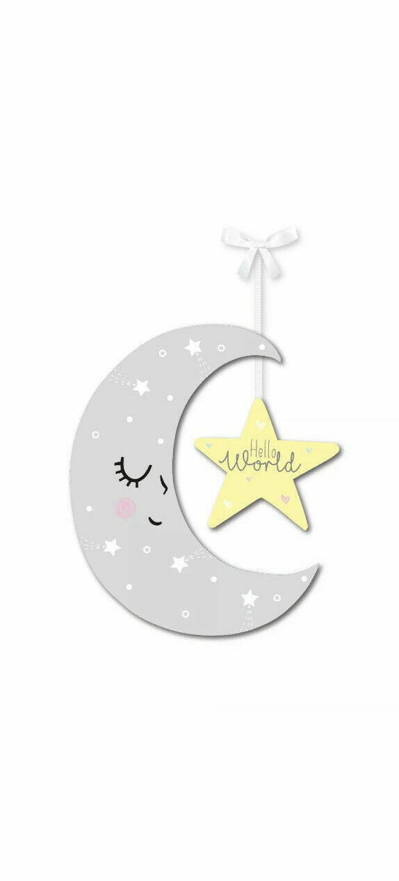 Baby Bedroom Hanging Nursery Girl Boy Moon & Star Rainbow Wooden Plaque Sign