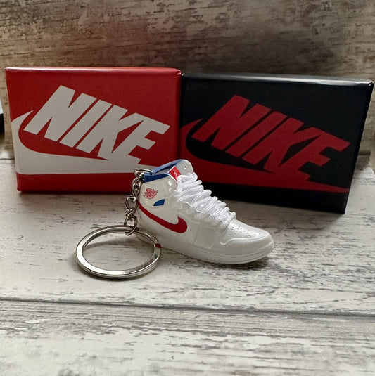 Nike Mini Jordan 3D Trainer sneaker Keyring Blue Red White Lace shoe Gift Box