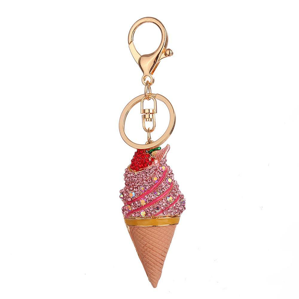Ice-cream crystal keyring blue pink diamond diamanté Gift charm bag bling