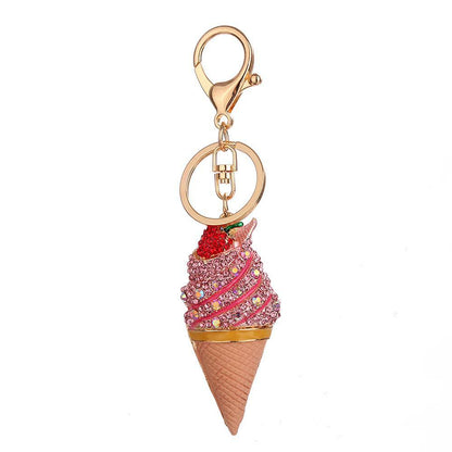 Ice-cream crystal keyring blue pink diamond diamanté Gift charm bag bling