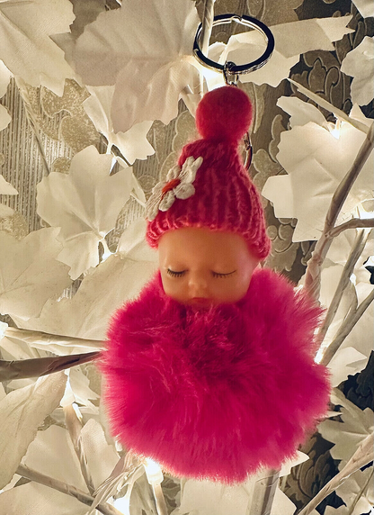 Baby Mama Keyring Pom Pom Car Key chain Bag Charm Doll Blue Pink Red Xmas Gift