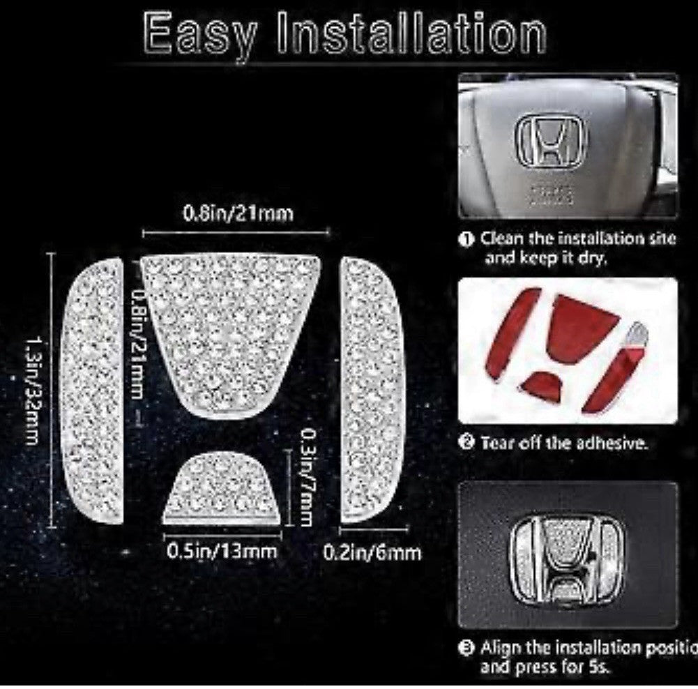 Car Honda Rhinestone Steering Wheel Center Emblem Trim Diamond Sticker Logo