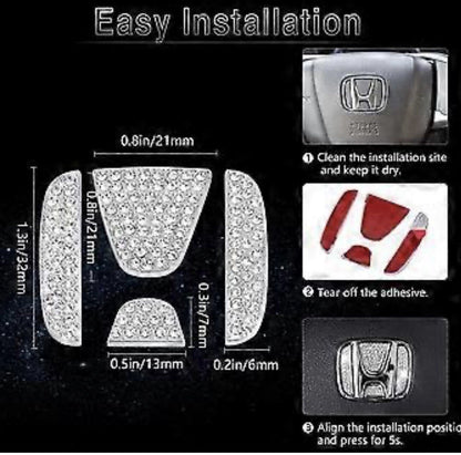 Car Honda Rhinestone Steering Wheel Center Emblem Trim Diamond Sticker Logo