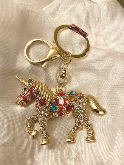Carousel unicorn horse crystal keyring red black pink diamanté Gift charm bag