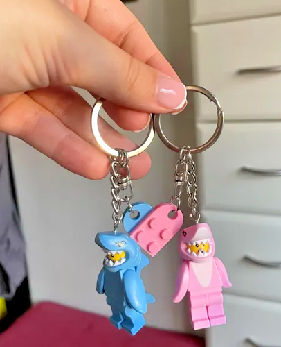 Couples matching Valentines Blue & Pink Shark suit Man Girl Keyring Car keys
