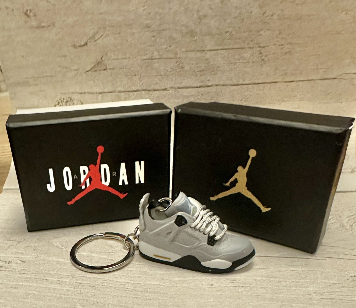 Mini Nike Jordan 4 3D Trainer sneaker Keyring Grey White Black shoe Gift Box