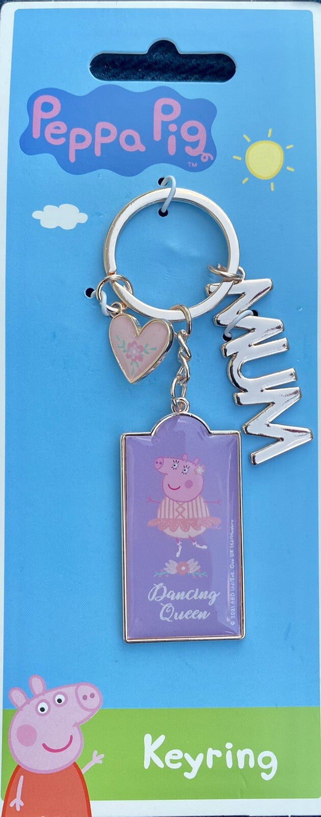 Mothers Day Mummy Pig Peppa Dancing Queen Keyring Pink Heart  Charm Bag