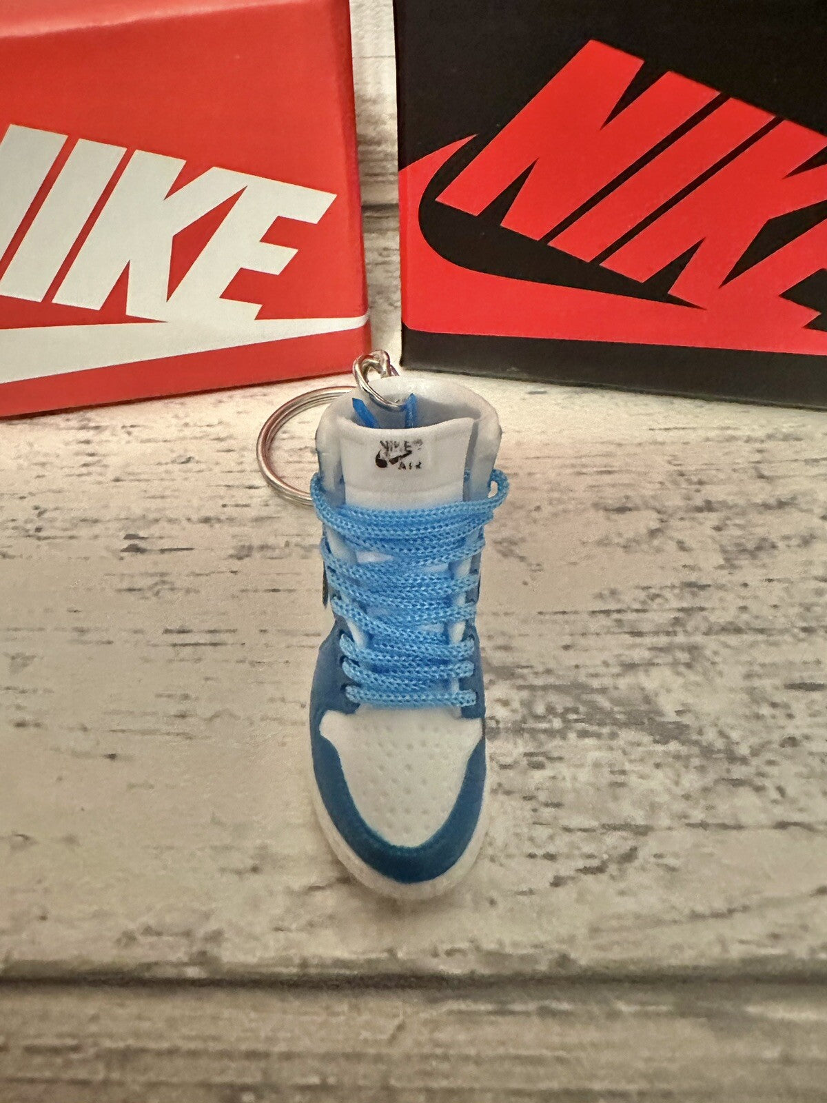 Nike Mini Jordan 3D Trainer sneaker Keyring Blue White Gift Christmas Car Keys