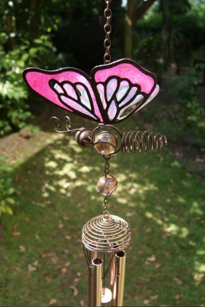 Butterfly Sun Catcher glass Wind Chime Hanging Home Garden zen Purple Pink Blue 
