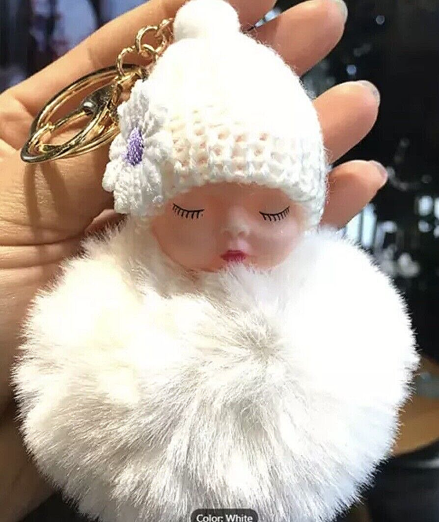 Baby Mama Keyring Pom Pom Car Key chain Bag Charm Doll Blue Pink Red Xmas Gift