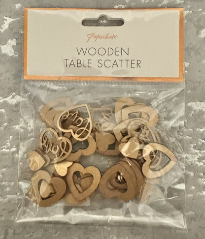 Wedding Table Decorations Rustic Small Wooden Hearts & Worded Love Confetti