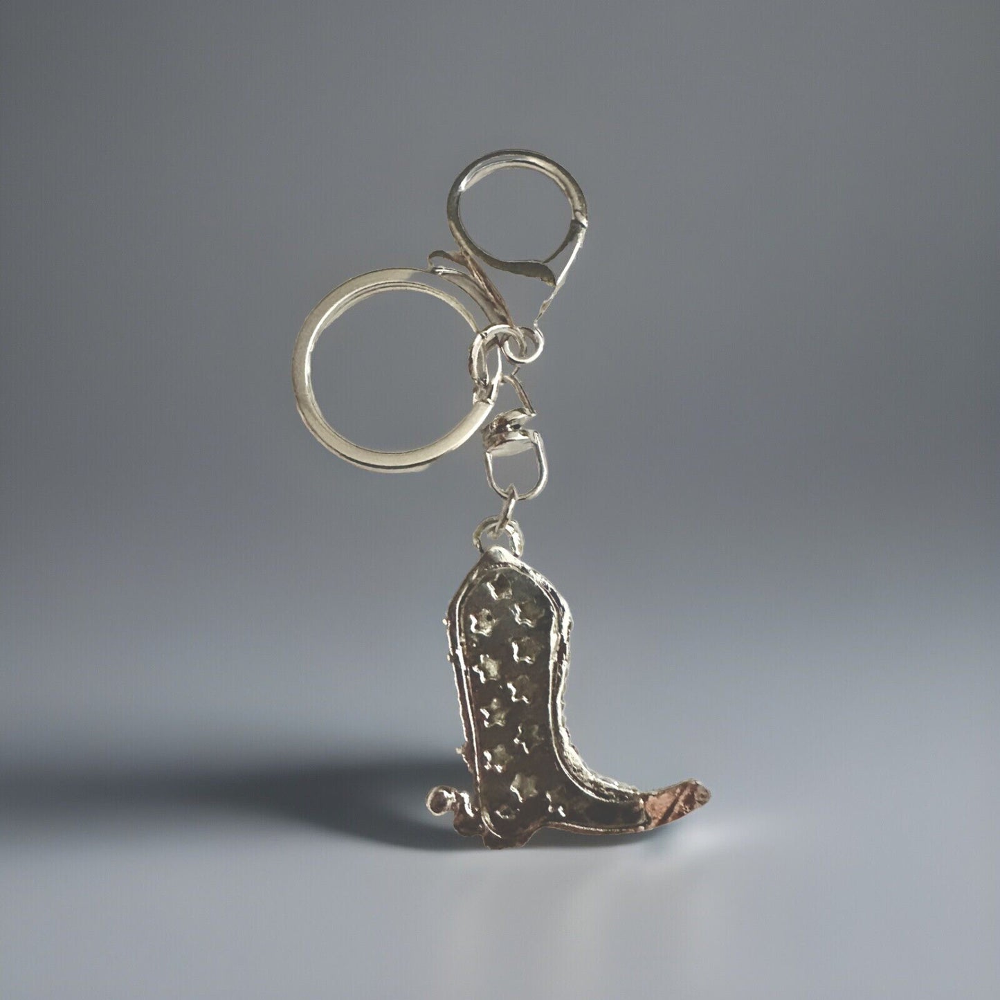 Cowgirl Rhinestone Boot Crystal Pendant Glitter Shiny Silver Keyring