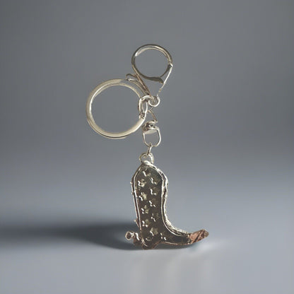 Cowgirl Rhinestone Boot Crystal Pendant Glitter Shiny Silver Keyring