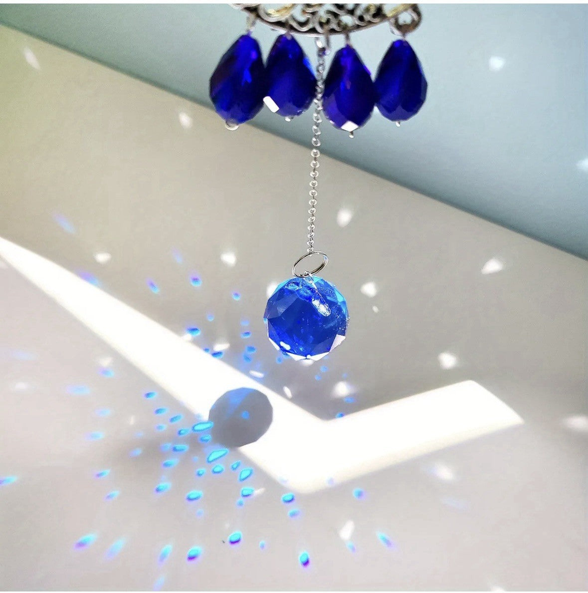 Hanging Evil Eye Suncatcher Sapphire Blue Crystal Protection