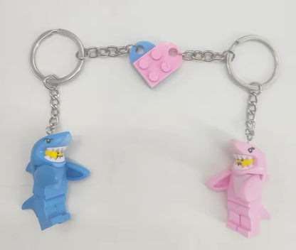 Couples matching Valentines Blue & Pink Shark suit Man Girl Keyring Car keys
