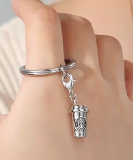 Coffee Cup Charm 3D Pendant Beads Silver Gift For Bracelet Keyring