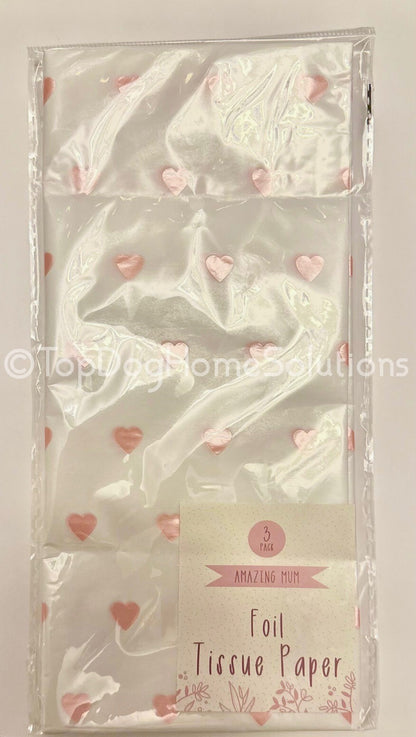 Hearts Tissue Valentine Wrap Paper Bag Rose Gold Foil 3 Sheets Gifts Presents