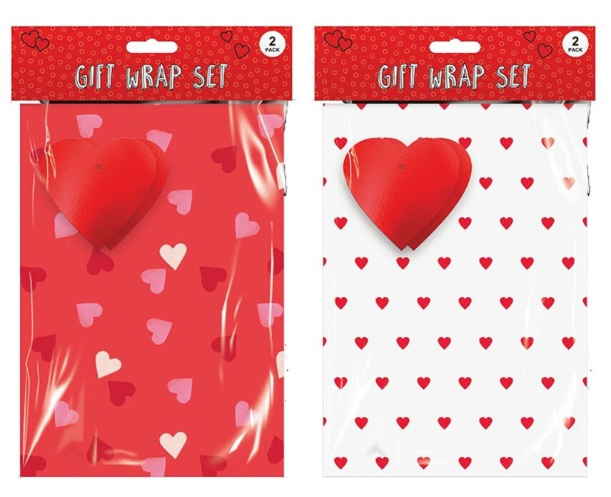 Valentines Love Gift Wrap 2 sheets Paper 2 x Tags Wrapping White Red Hearts Love