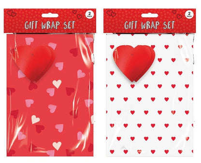 Valentines Love Gift Wrap 2 sheets Paper 2 x Tags Wrapping White Red Hearts Love