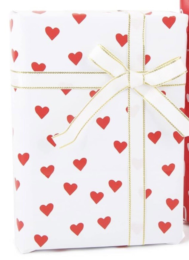 Valentines Love Gift Wrap 2 sheets Paper 2 x Tags Wrapping White Red Hearts Love