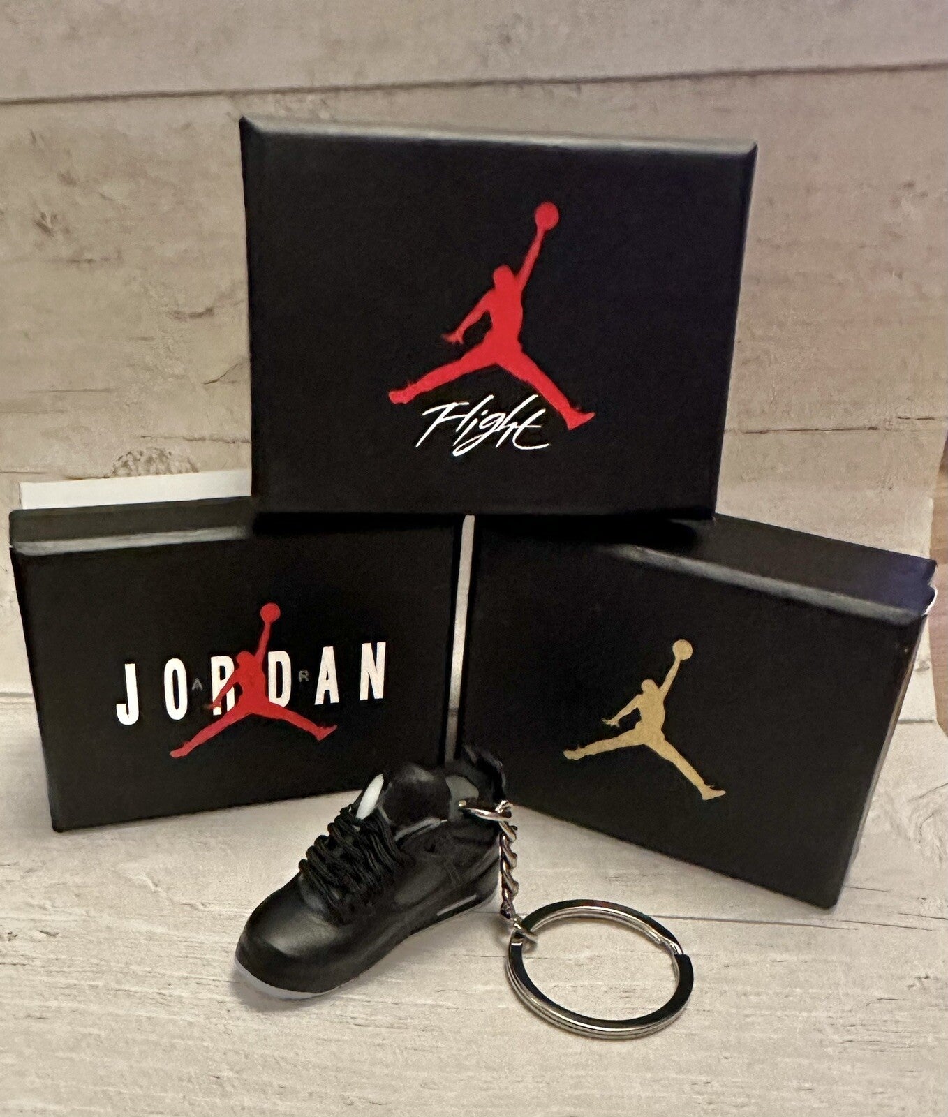 Mini Nike Jordan 4 3D Trainer sneaker Keyring Black Cats shoe Gift Box
