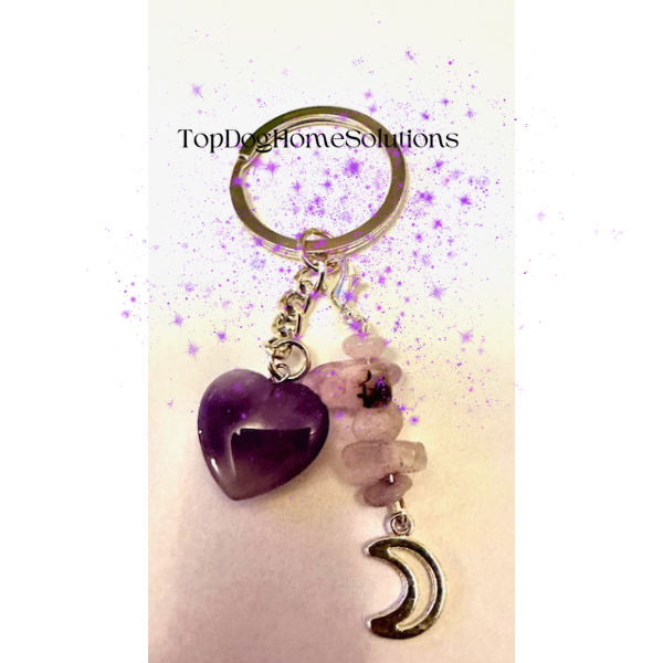 Crystal Amethyst Heart Pendant Key Ring Healing Stone Chakra Keychain Gift Bag