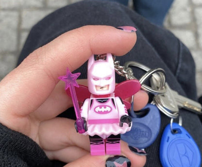 Batman Figure Keyring Couples Love Pink Batgirl Mini DC Bag Charm Gift Car Key