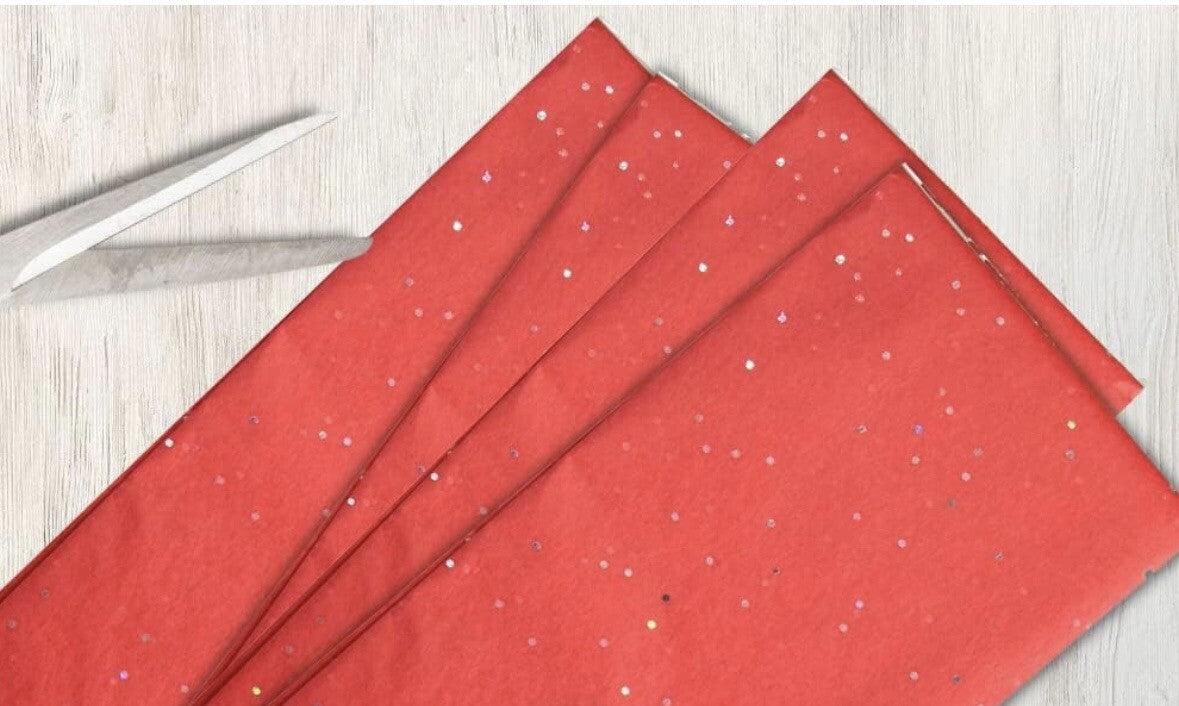 Valentine’s Red Glitter Tissue Paper Wrapping 6 Sheets Gifts Crafts Love