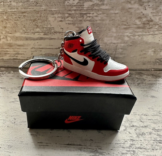 Mini Nike Jordan 3D Trainer sneaker Keyring Bright Red Black shoe Gift Box