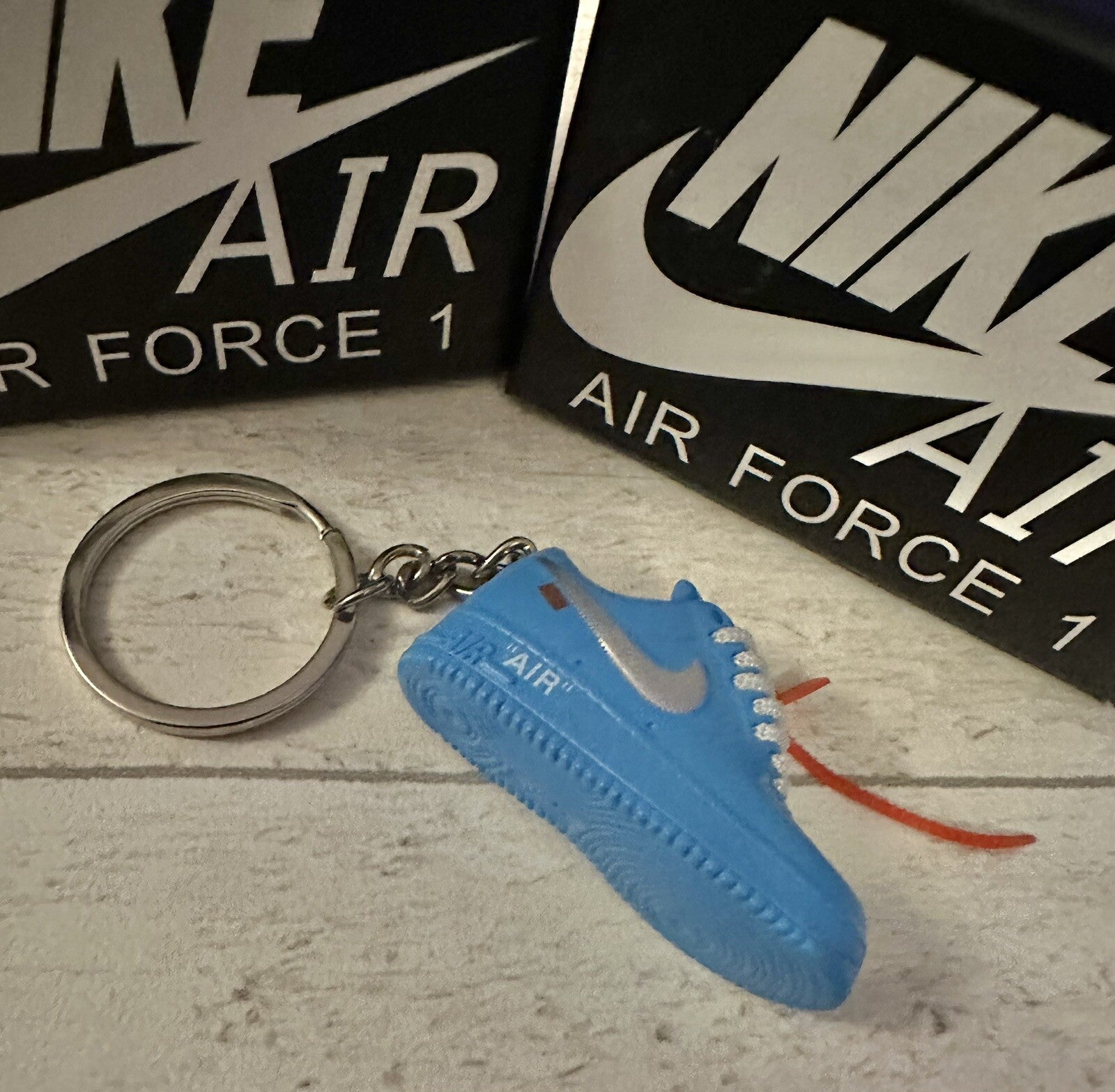 Nike Air Force 1 3D Trainer sneaker Keyring Blue shoe Mini Low Gift Box Car key