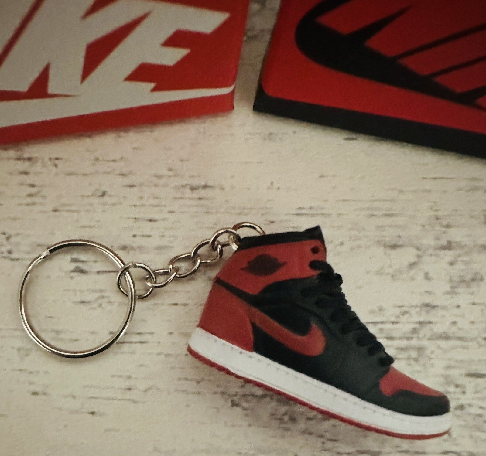 Nike Mini Jordan 3D Trainer sneaker Keyring Red Black Lace Gift Car Keys Xmas
