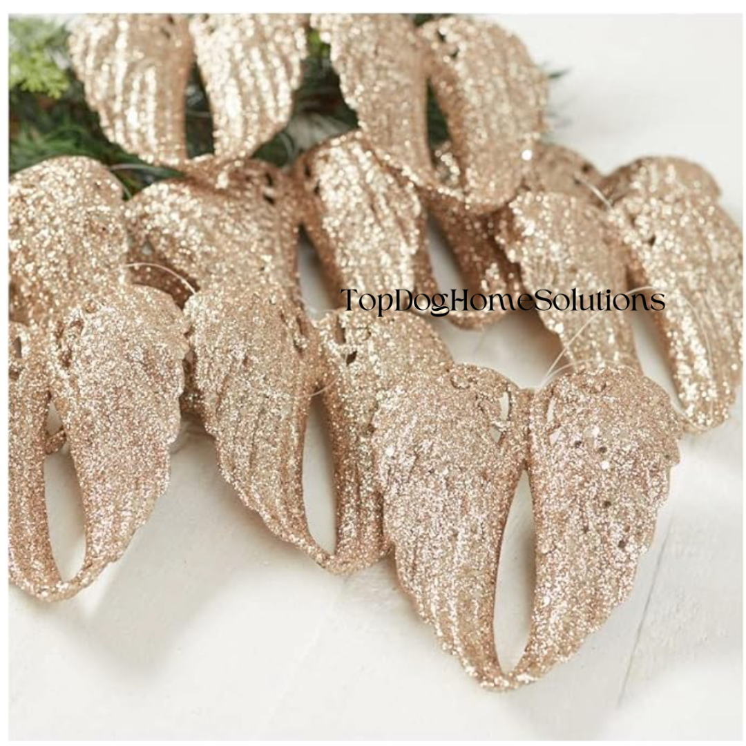 Angel Wings X 2 Sets Tree Decoration Silver Rose Gold Christmas Glittery 14cm