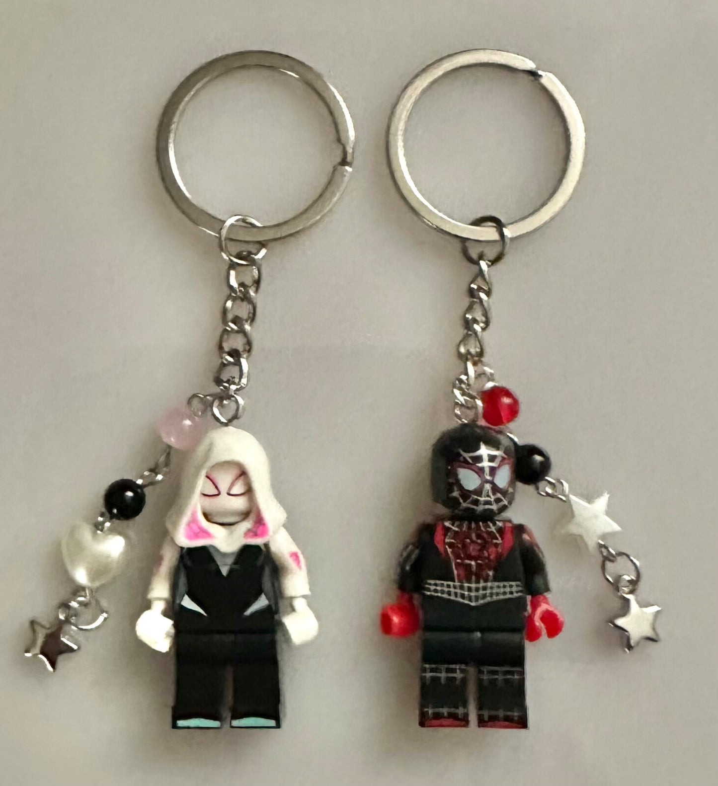 Spider-man & Gwen Couples matching Valentines Keyrings Car keys Gift Mini Bricks