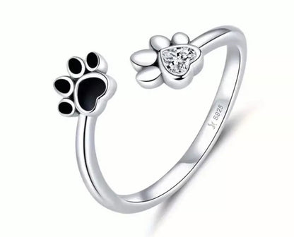 Dog Cat Ring Paw 925 Silver Footprint Rhinestone Adjustable Animal Crystal Gift