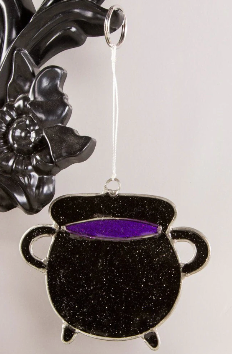 Hanging Halloween black cat sun catcher resin glass bat cauldron moon star decor