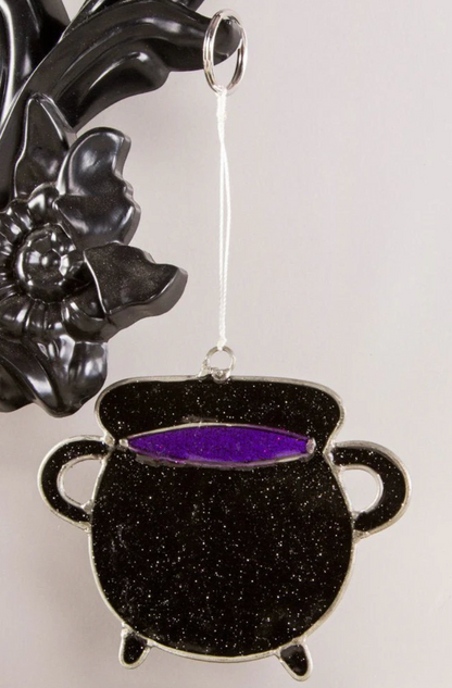 Hanging Halloween black cat sun catcher resin glass bat cauldron moon star decor