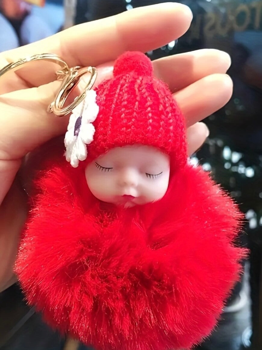 Baby Mama Keyring Pom Pom Car Key chain Bag Charm Doll Blue Pink Red Xmas Gift