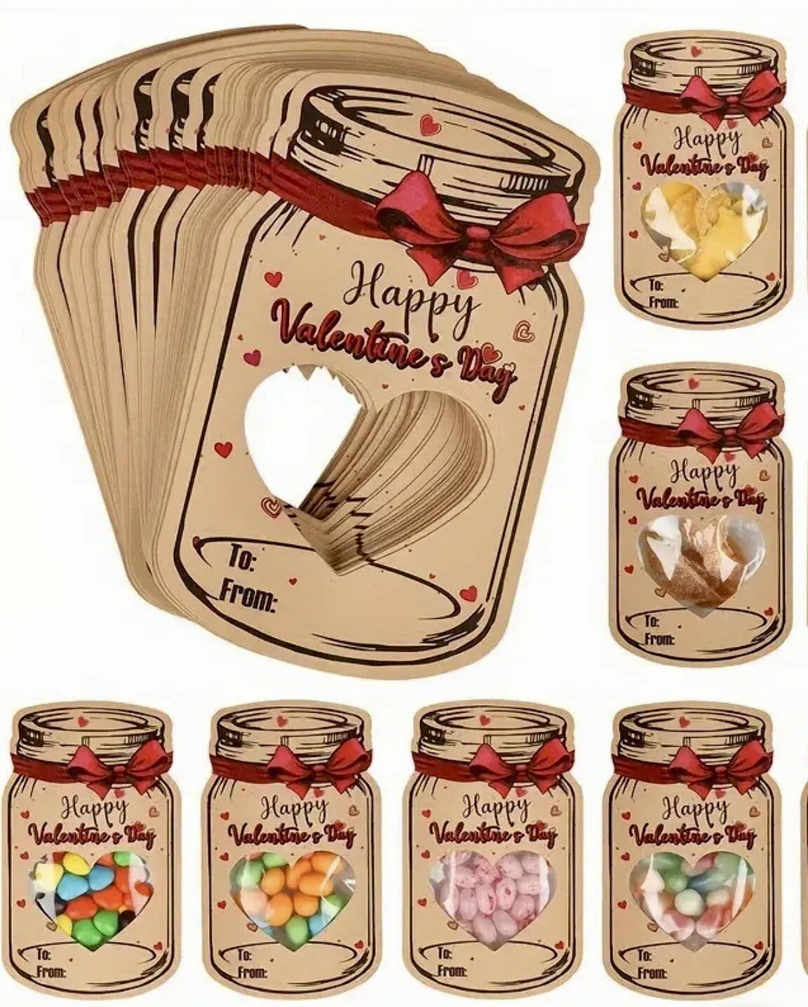 Valentines Day Card Sweets Bags Jar Gift Retro Kids School Boyfriend Girlfriend