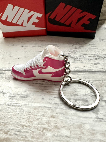 Mini Nike Jordan Air Trainer sneaker White Keyring Hot Pink Prime shoebox
