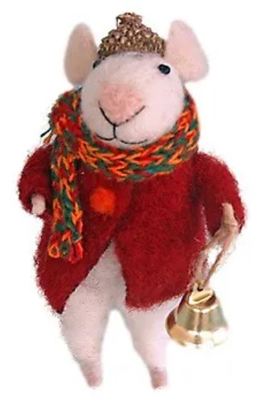 Christmas Felt Mouse With Bell,Acorn Hat & Red Jacket Hanging Tree Decoration