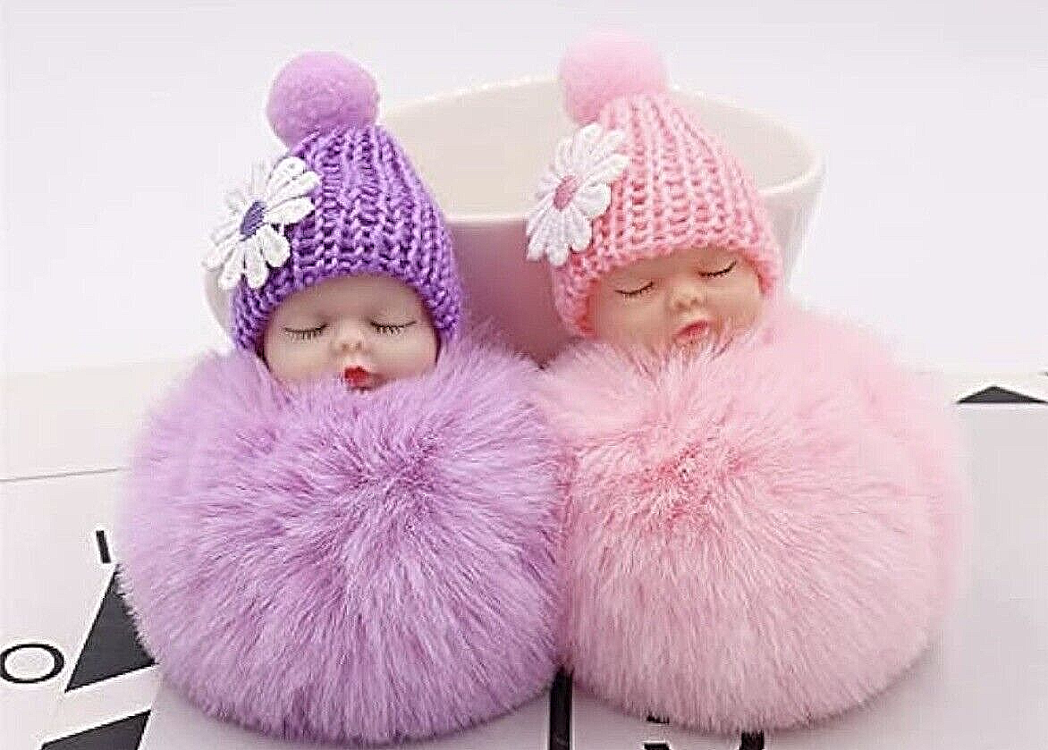 Baby Mama Keyring Pom Pom Car Key chain Bag Charm Doll Blue Pink Red Xmas Gift