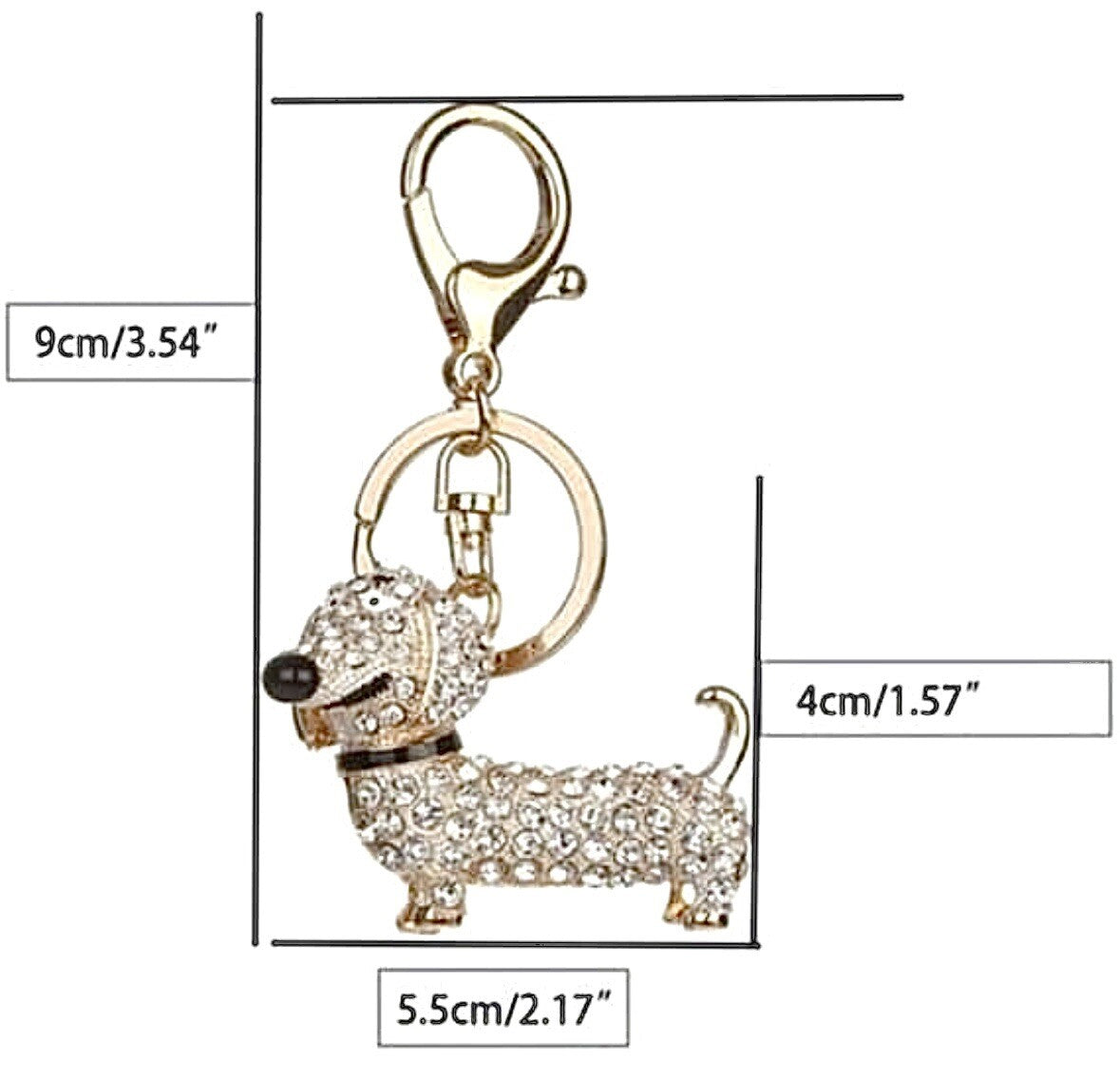 Silver black gold Dachshund Sausage Dog Keyring Keychain bag charm bling crystal