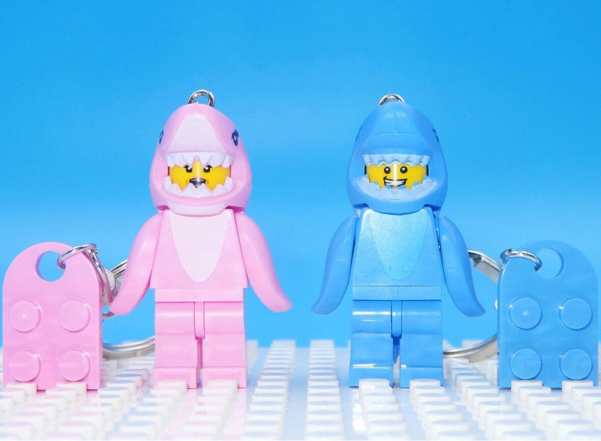 Couples matching Valentines Blue & Pink Shark suit Man Girl Keyring Car keys