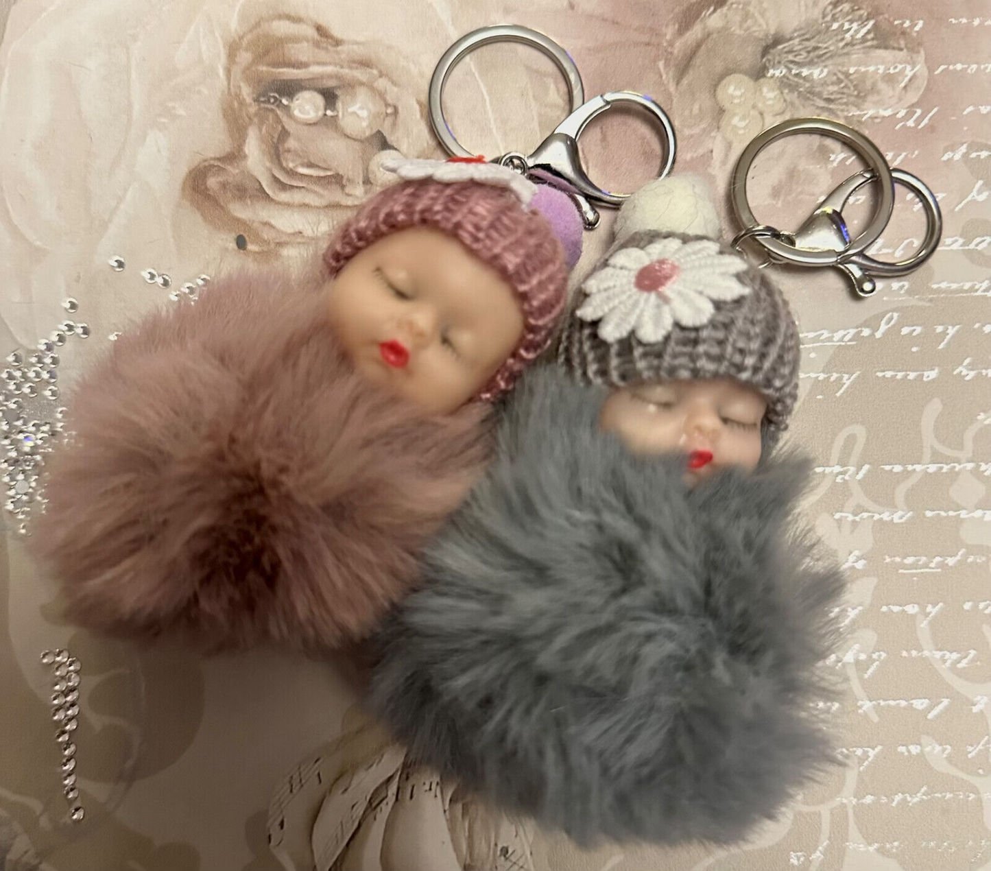 Baby Mama Keyring Pom Pom Car Key chain Bag Charm Doll Blue Pink Red Xmas Gift