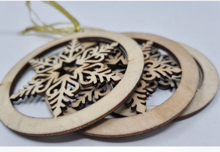 Christmas Tree Snowflake Decoration Wooden Rustic Hanging Hang Bauble Black X 3